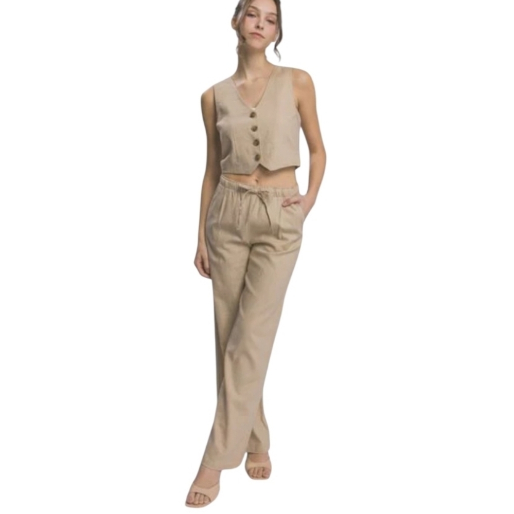 Love Tree linen drawstring wide leg pants size M